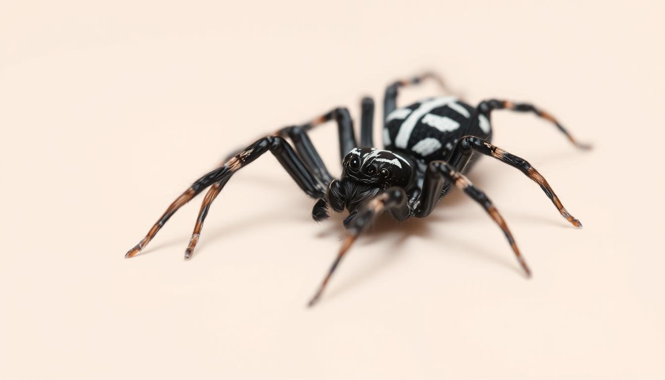 Black spider with a white stripe identification