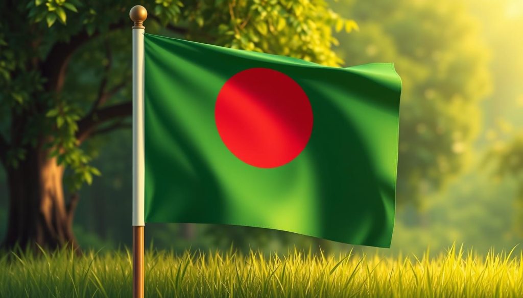 Flag with a red circle on a green background