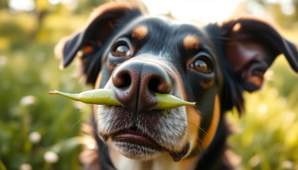 dogs eating green beans