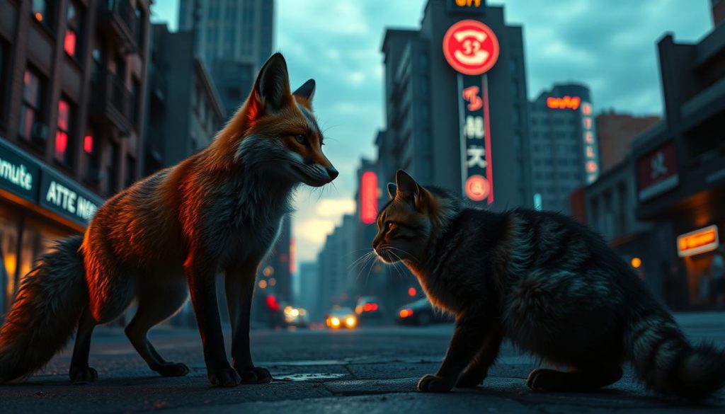 foxes eating cats