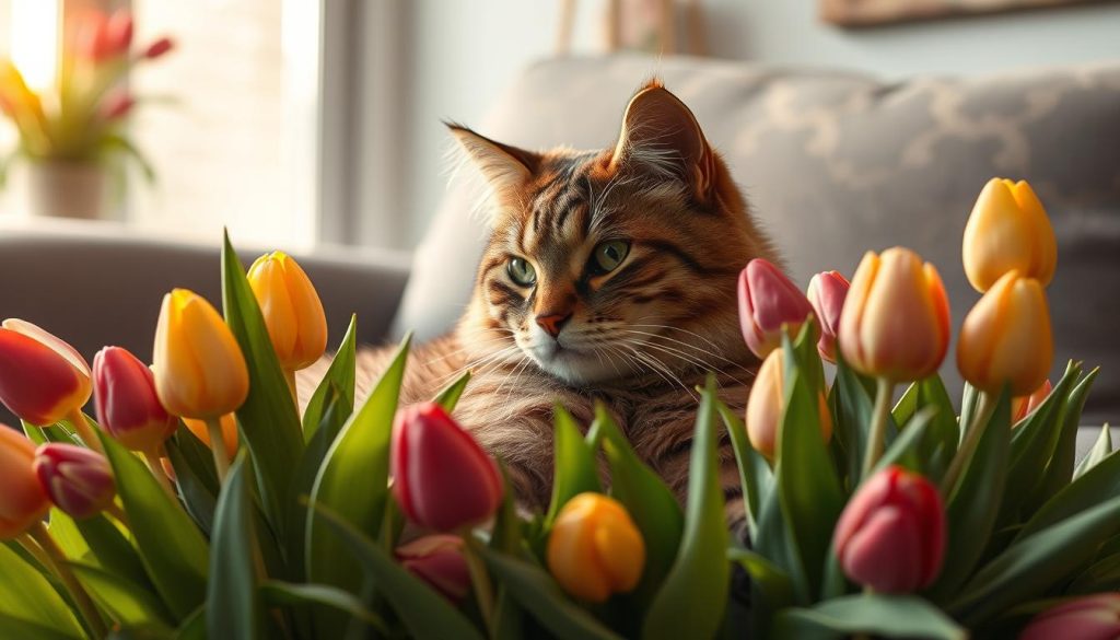 cat and tulips safety