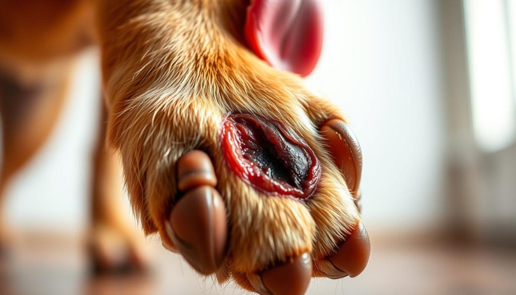 dog licking infected wound