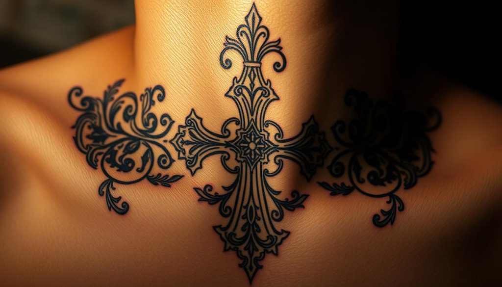 cross tattoo on neck