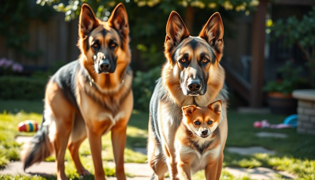 small dogs with German Shepherds