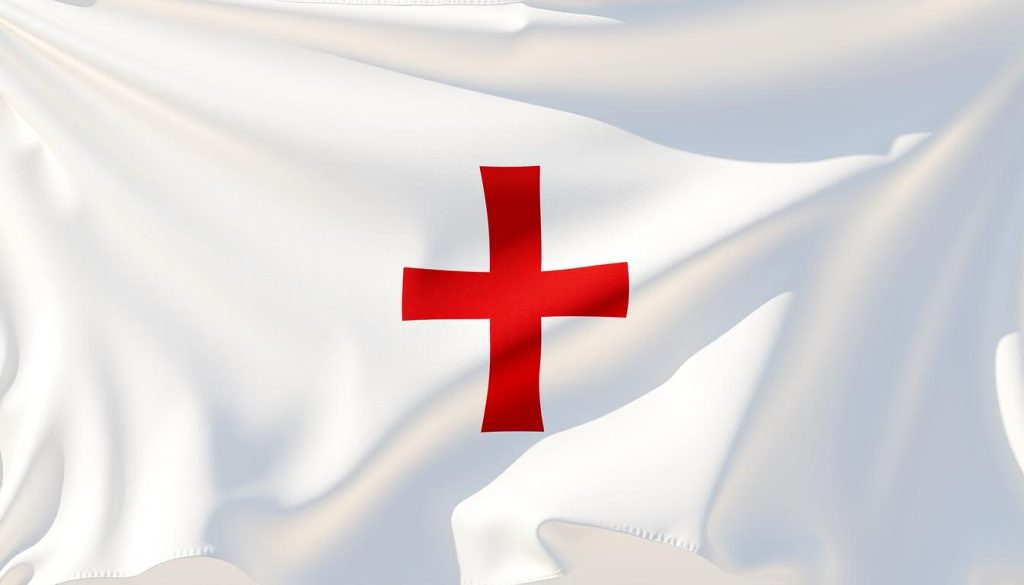 white flag with red cross