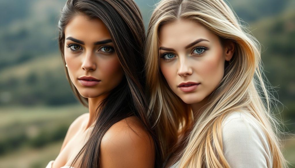 blonde vs brunette women beauty