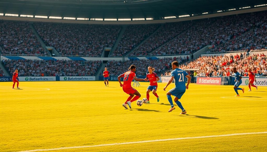soccer players on a field