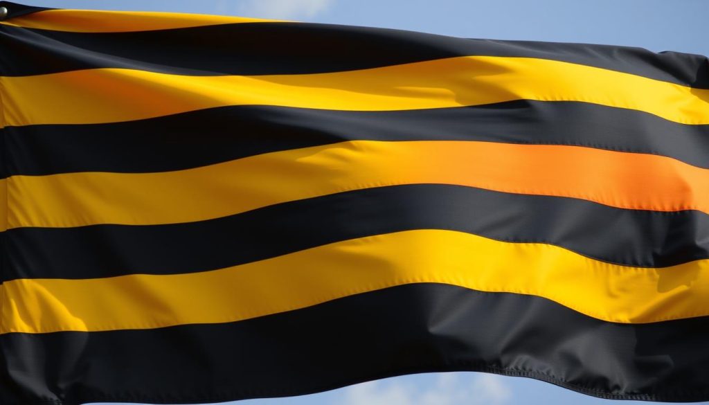 black, red, yellow striped flag