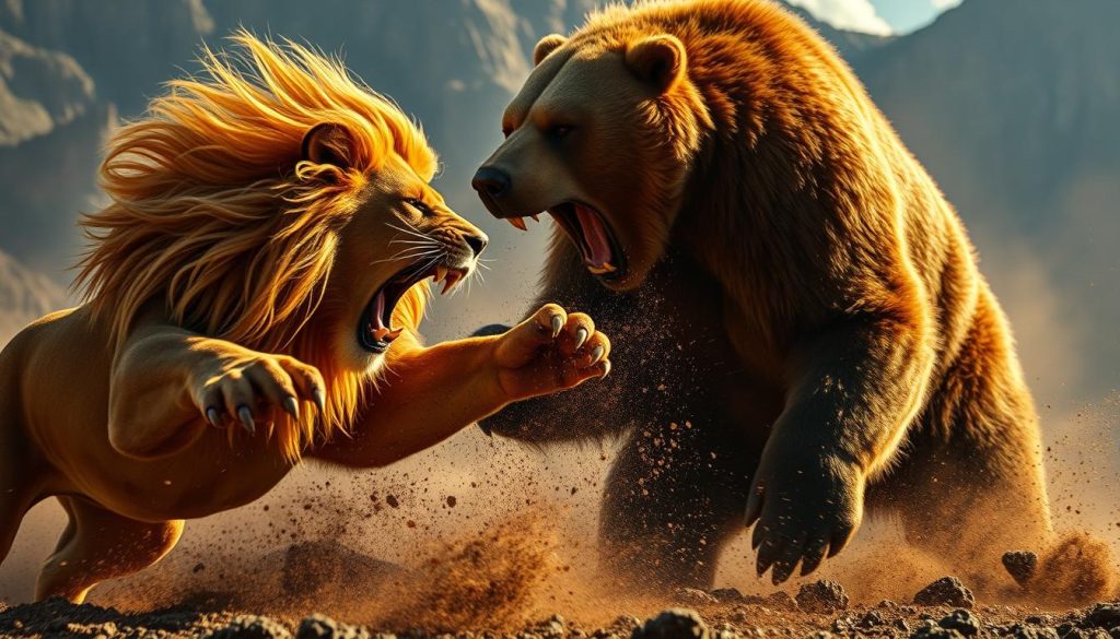 lion vs grizzly bear fight
