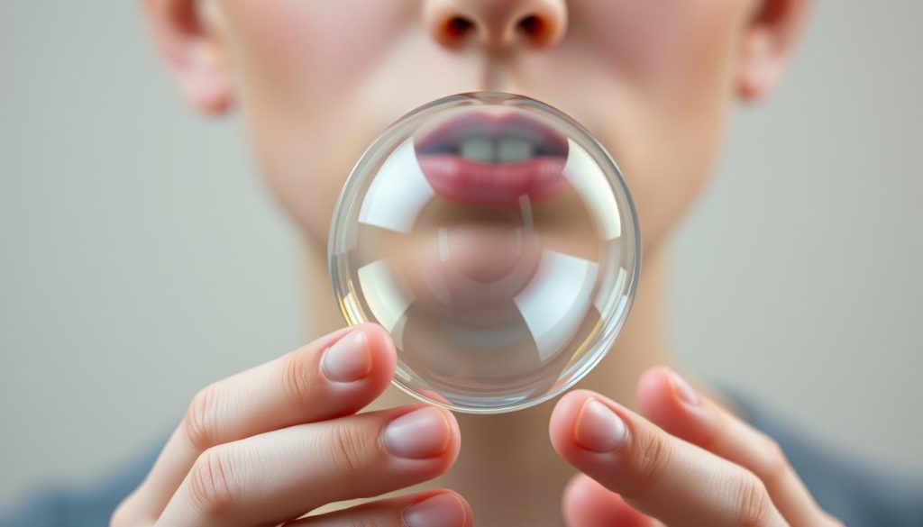 blowing a bubble with gum